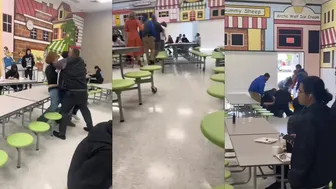 College campus food court fight video