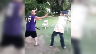 Dudes engage in a bat duel