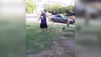 Dudes engage in a bat duel