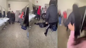 Girls jump a White Girl in School Bathroom for Talking shit