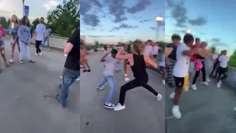 Two Kids Throwing Hands