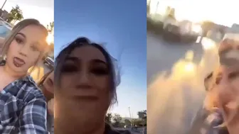 Karen Runs Up On 2 Girls In A Parking Lot And Gets Rocked!