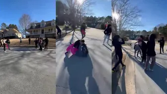 Girl In Pink Pants Lands A Knockout Hit!