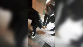 Drunk guy gets laid out in a karate chop fight.