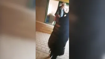 Drunk guy gets laid out in a karate chop fight.