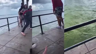 Two Kids Fight: One Tumbles Off The Pier