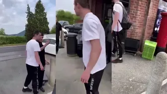 Guy threatens a guys life and gets his nose cracked.