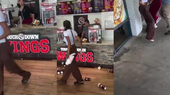 Crazy Woman Gets Beat Up By Both Cashiers!