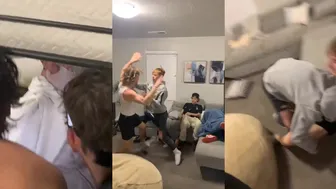 Dude Wakes Up And Delivers Beat Down In The Dorm!