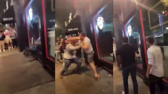 Guy Hits Glass Plate Window And Blood Flies
