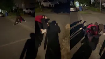 Girl loses despite pepper spray in hand.%%
