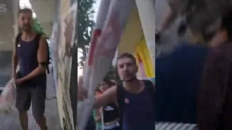 Pro-Palestine protestors react to Israeli tourist in Athens