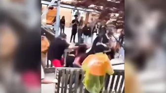 Big guy whacks up girls who disrespected his wife.