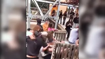 Big guy whacks up girls who disrespected his wife.