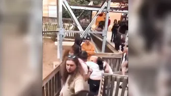 Big guy whacks up girls who disrespected his wife.