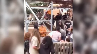 Big guy whacks up girls who disrespected his wife.