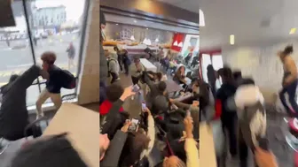 Crazy Ass Fight In Mc Donalds With Students Going Wild