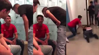 Guy defends himself in a school fight.