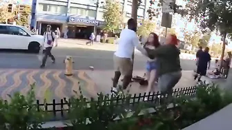 Loudmouth Woman Beats Up Boyfriend; Then The Rescue Arrives