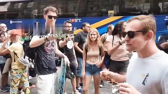 Man eats kebab in front of animal activists.