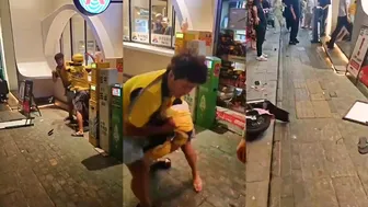 Two Chinese Delivery Men Fight