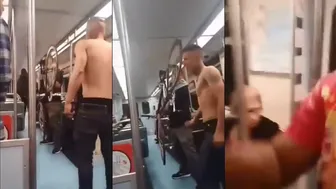 Shirtless Man Chokes Out Captain America On Train