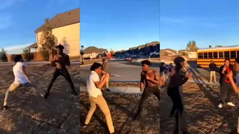 Shirtless dude beats up classmate over sister talk