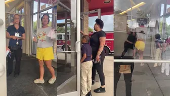 A Womans Mad At Another For Pushing Her Daughter Into The Doorway During Shoppin
