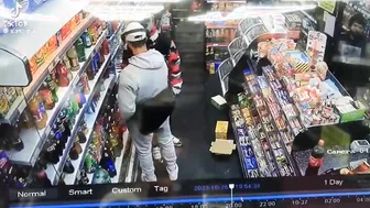 Man tries to rob a guy in a supermarket but it doesnt go his way.
