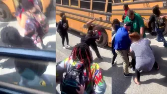 Girl fights On The Bus Door