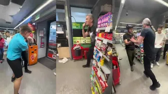 Youngster calms an older fellow shopper