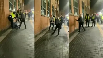 Drunk Fights Security and Kicks Pavement